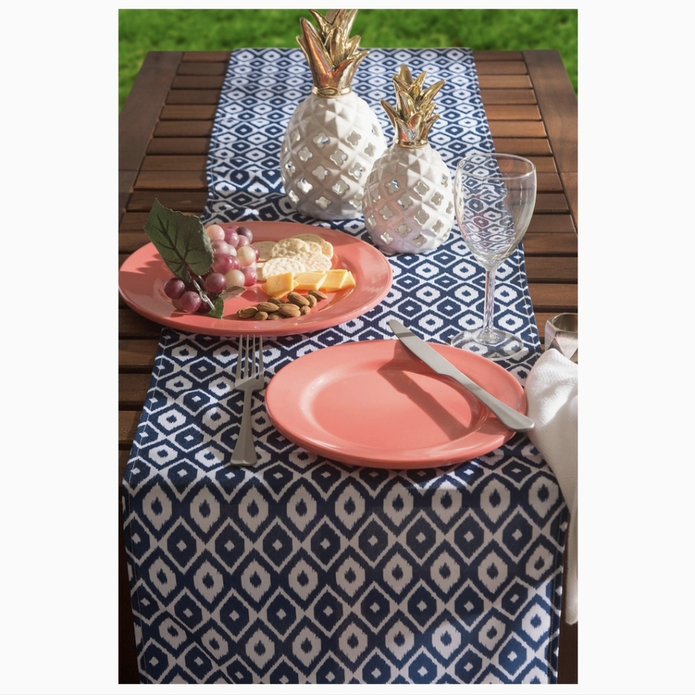 Pier 1 Imports Coastal Blue Ikat Outdoor Table Runner 14 x 108 BNWT NO UMBRELLA